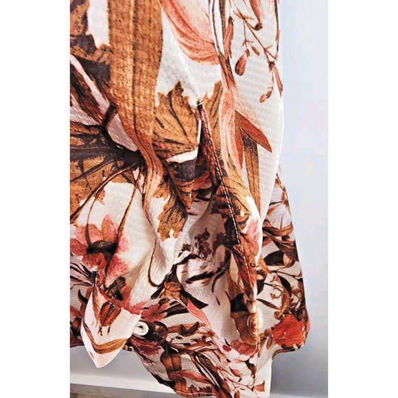 H&M Short Floral Fall Colors Red and Brown Shift Dress Long Sleeve Button Down - Picture 7 of 14